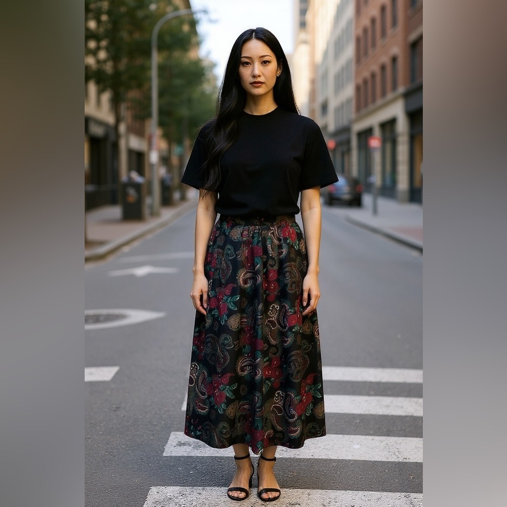 Vintage Pliers Black Floral A-Line Skirt